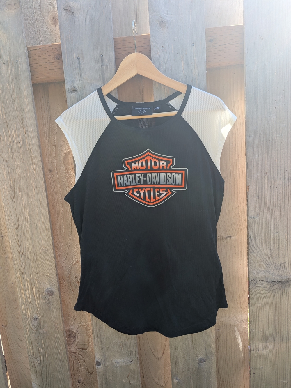 Harley-Davidson Black Tank with White Mesh and Orange Logo Shield